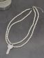Fashion Silver Pearl Beaded Diamond Key Double Layer Necklace