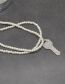 Fashion Silver Pearl Beaded Diamond Key Double Layer Necklace