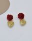 Fashion Red Alloy Flower Hollow Heart Stud Earrings