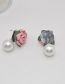 Fashion Pink Alloy Flower Pearl Stud Earrings
