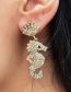 Fashion White Alloy Diamond Seahorse Stud Earrings