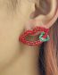 Fashion Pink Alloy Diamond Red Lip Stud Earrings
