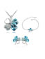 Fashion Sea ??blue Alloy Diamond Clover Stud Earrings Bracelet Necklace Set