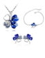 Fashion Sapphire Alloy Diamond Clover Stud Earrings Bracelet Necklace Set
