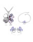 Fashion Light Blue Alloy Diamond Clover Stud Earrings Bracelet Necklace Set