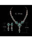 Fashion Green Diamond Electroplating Gold Geometric Diamond Drop Earrings Necklace Set