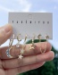 Fashion Silver 6-piece Set Of Copper Inlaid Zirconium Pentagram Crescent Earrings