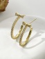 Fashion Gold-3 Copper Inset Zirconium C Shape Stud Earrings