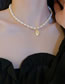 Fashion Necklace - Gold Color Style One Pearl Beaded Oval Necklace