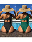 Fashion Green Nylon Tie Hollow One-shoulder Swimsuit