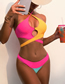 Fashion Red And Yellow Nylon Colorblock Lace-up Cutout Split Swimsuit