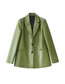 Fashion Green Faux Leather Pu Leather Breasted Pocket Blazer