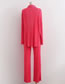 Fashion Rose Red Solid Color Lapel Pleated Long Sleeve Trousers Two-piece Set