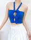 Fashion Blue Solid Color Halterneck Cutout Bow Vest
