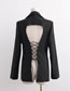 Fashion Black Solid Lapel Tie Back Blazer