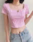 Fashion Pink Cotton Print Herringbone Short Sleeves