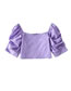 Fashion Purple Solid Color Cotton Linen Puff Sleeves Square Neck Short Sleeves
