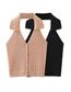 Fashion Khaki Single-breasted Knitted Vest With Lapel Halter V-neck