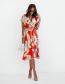 Fashion Red Geometric Print V-neck Lace-up Dress