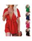 Fashion Rose Red Solid Color Deep V Tie One Piece Shorts