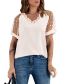 Fashion Apricot Lace V-neck Pullover Short Sleeves