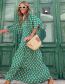 Fashion Green Polyester Print V-neck Dress