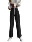 Fashion Black Polyester Solid Single Button Straight Trousers