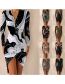 Fashion Black + Leopard Print Polyester Print V-neck Neck Waist Irregular Dress