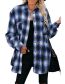 Fashion Navy Blue Polyester Check Breasted Jacket