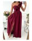 Fashion Claret Polyester Ruffled One-shoulder Slit Dress