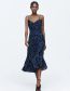 Fashion Blue Linen Polka-dot Slip Dress