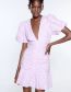 Fashion Pink Cotton V-neck Cutout Embroidered Dress