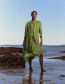 Fashion Green Bow-embellished Linen Dress