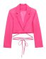 Fashion Rose Red Solid Lapel Tie Cropped Jacket