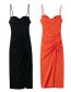 Fashion Orange Geometric Knit Drawstring Slip Dress