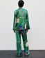 Fashion Green Geometric Print Lace-up Straight-leg Trousers