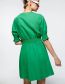 Fashion Green Cotton Neck Waist V-neck Dress