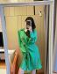 Fashion Green Solid Knotted Lapel Dress