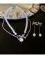 Fashion Necklace - Silver Pearl Beaded Diamond Claw Chain Bow Double Necklace