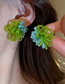 Fashion Green Crystal Rice Bead Braided Flower Stud Earrings