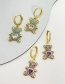 Fashion Purple Bronze Heart Zirconia Bear Earrings