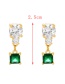 Fashion Gold + Dark Green Brass Set Square Zirconia Stud Earrings