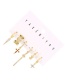 Fashion Gold Set Of 6 Copper Inlaid Zircon Cross Flower Earrings