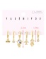 Fashion Gold Set Of 6 Copper Inlaid Zircon Astronaut Spaceship Earrings