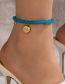 Fashion Blue Rice Beaded Beaded Diamond Scallop Anklet