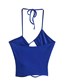 Fashion Blue Woven Halterneck Lace-up Top