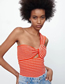 Fashion Orange Woven Striped One-shoulder Cutout Top