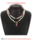 Fashion White Alloy Pearl Beaded Diamond Heart Double Layer Necklace
