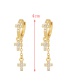 Fashion Gold Brass Set Zircon Cross Earrings