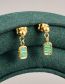 Fashion Gold Color Titanium Steel Green Sheet Small Rectangle Ball Stud Earrings